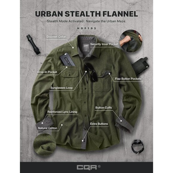 Mens  Hunter Green Mood Cotton Flannel Shirt Long Sleeve Casual Outdoor Plaid - Picture 7 of 9